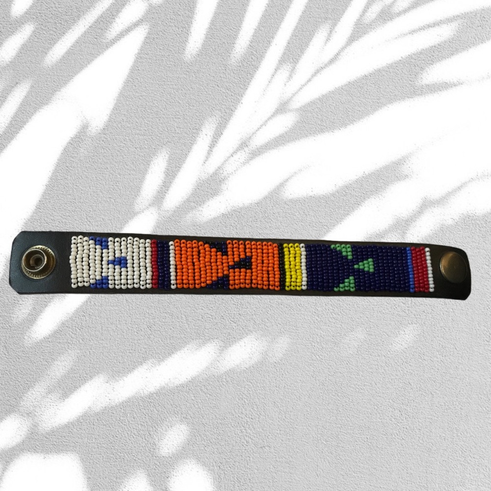 Leather Beaded Bracelet - Snap Closure
